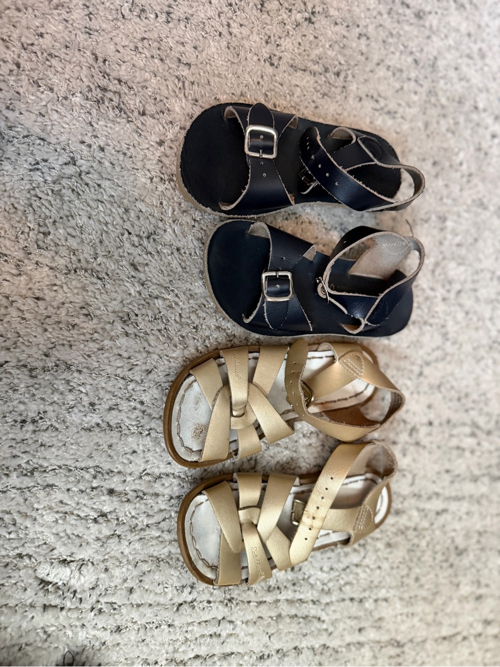 Sun San Kids Leather Sandals in Black and Gold - Adjustable Straps size 9